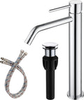Chrome Tall Bathroom Faucet with Sink Drain and Supply Lines