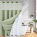 No Hook Waffle Weave Shower Curtain with Snap-In Liner - Sage Green