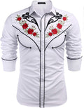COOFANDY Men's Western Cowboy Shirt Slim Fit - Embroidered Style
