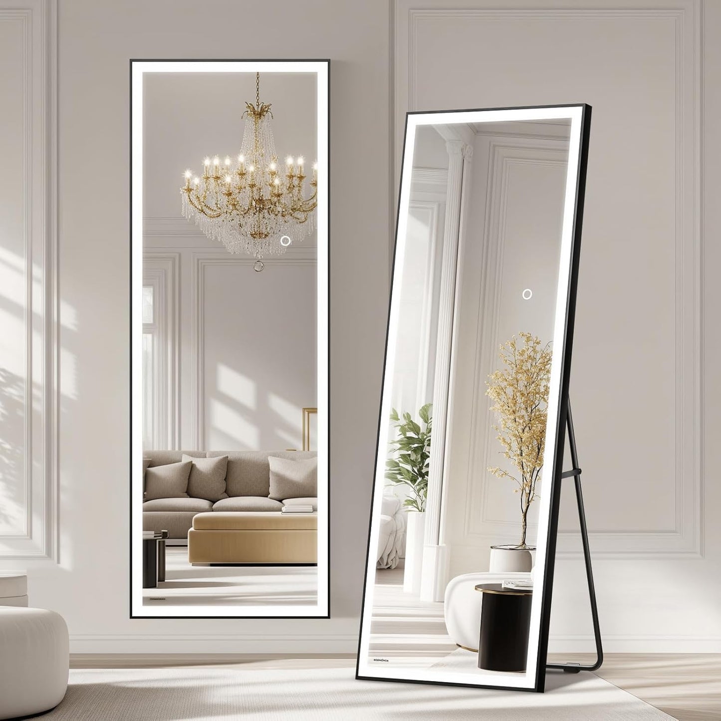 66x24 Full Length Mirror with Dimmable LED Light & Safety Features