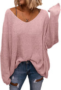 BZB V Neck Long Sleeve Knit Oversized Pullover Sweater - Soft