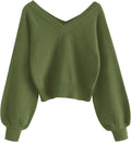 Cropped V-Neck Sweater Women - Soft Knit Crop Pullover