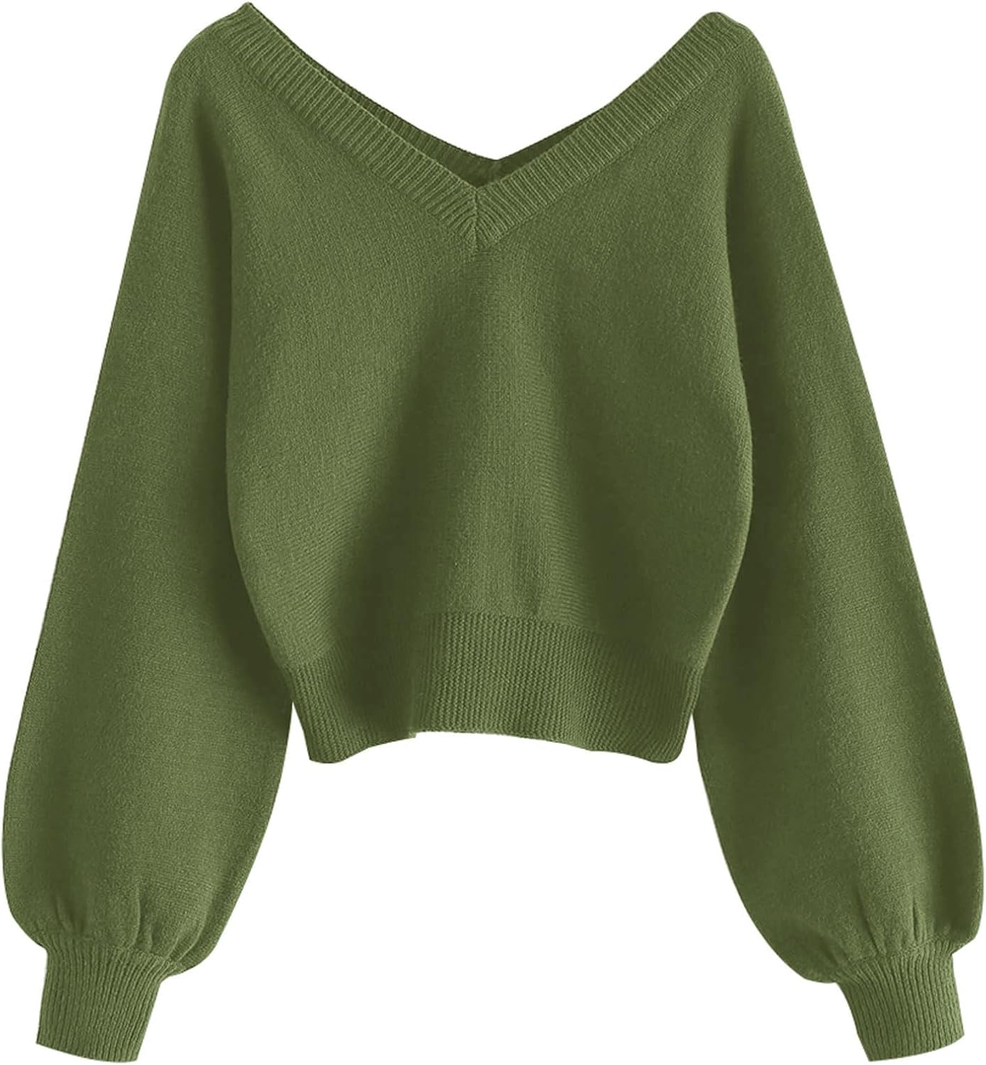 ZAFUL Women's Cropped Sweater V-Neck Long Sleeve Knit Top