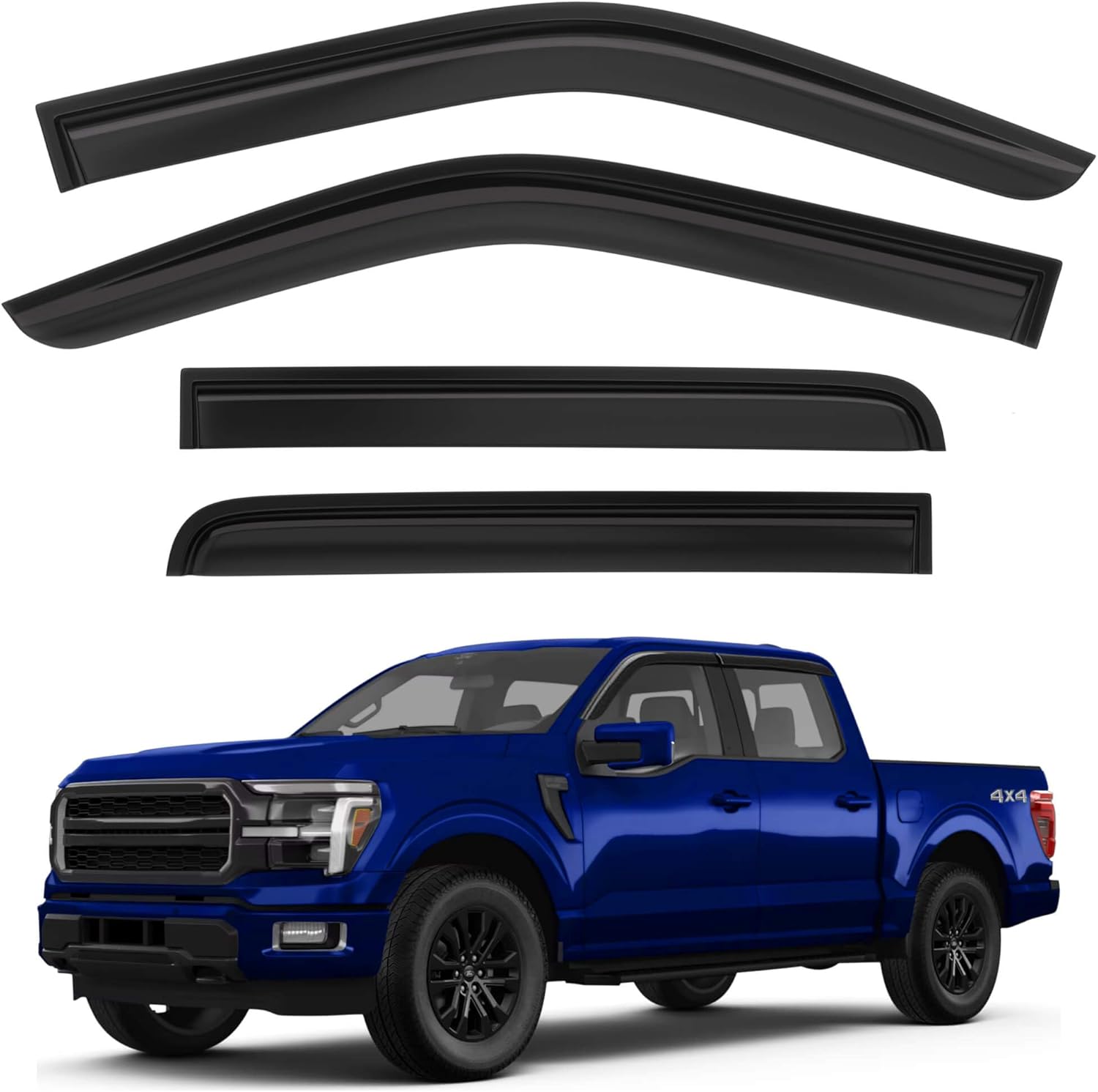 Shatterproof Tape-On Rain Guards for Ford F150 SuperCrew 2015-2025