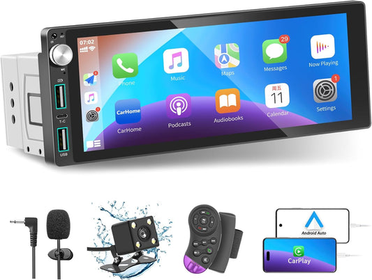 LSLYA Single Din Car Stereo with Apple Carplay & Android Auto