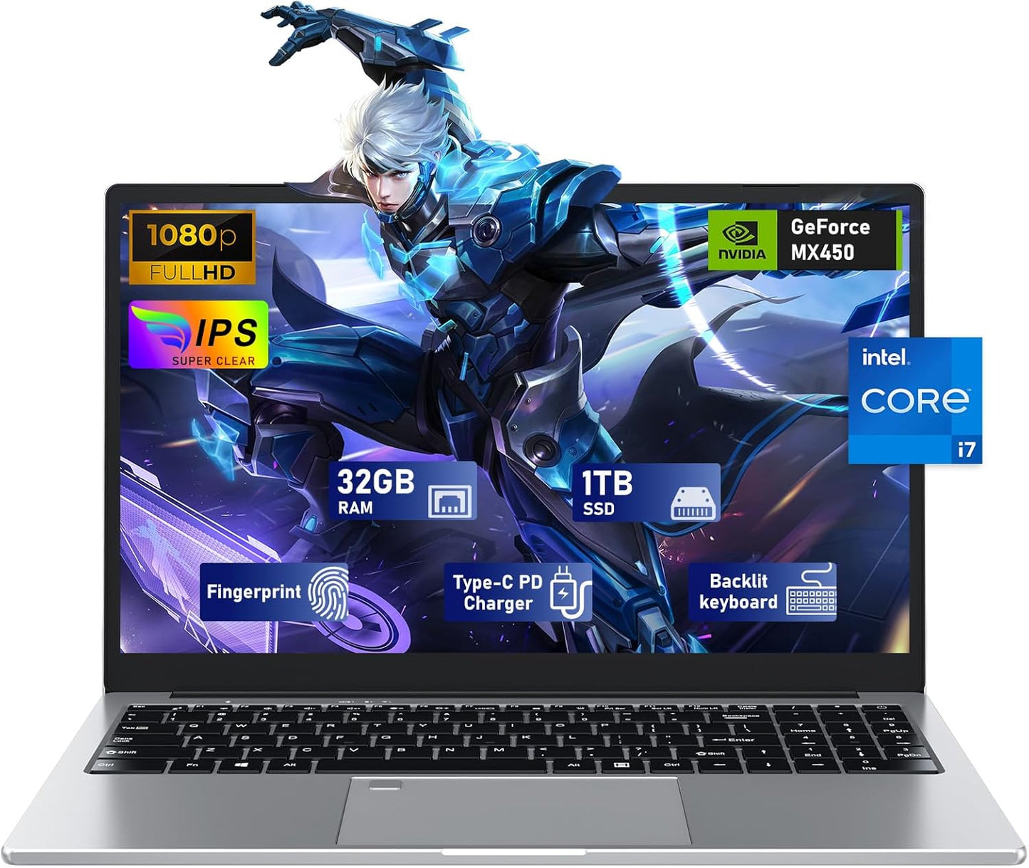 High-Performance Gaming Laptop: i7 Processor, MX450 Graphics, 32GB RAM