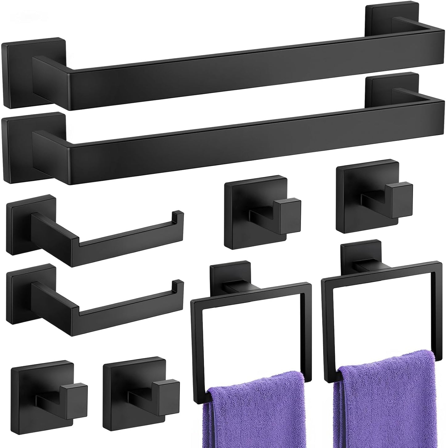 10-Piece Matte Black Bathroom Accessory Set for Modern Homes