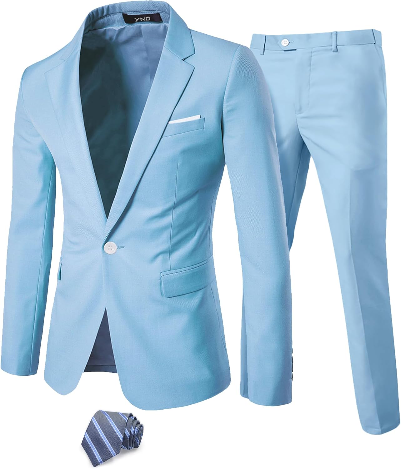 YND Men's 2 Piece Suit Set with Tie for Weddings and Business