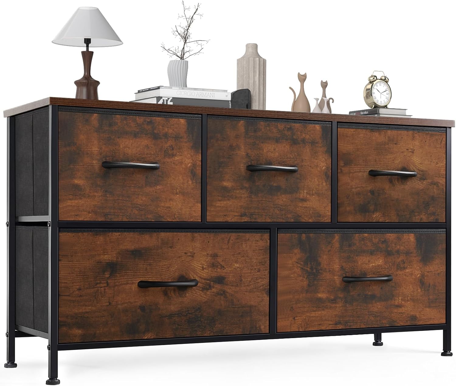 5 Drawer Dresser Nightstand Classic Rust Brown Storage Organizer