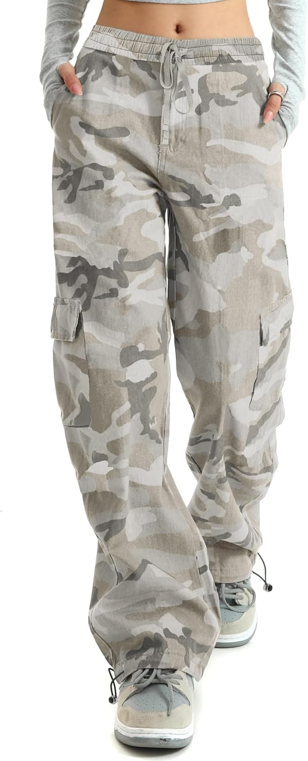 Camo Pants Women High Waisted Wide Leg Casual Y2K Style