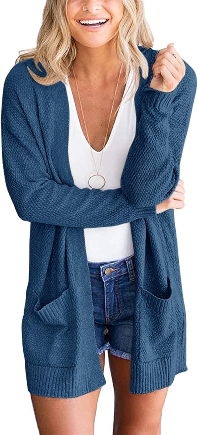 Cozy Women's Long Sleeve Waffle Knit Cardigan with Pockets