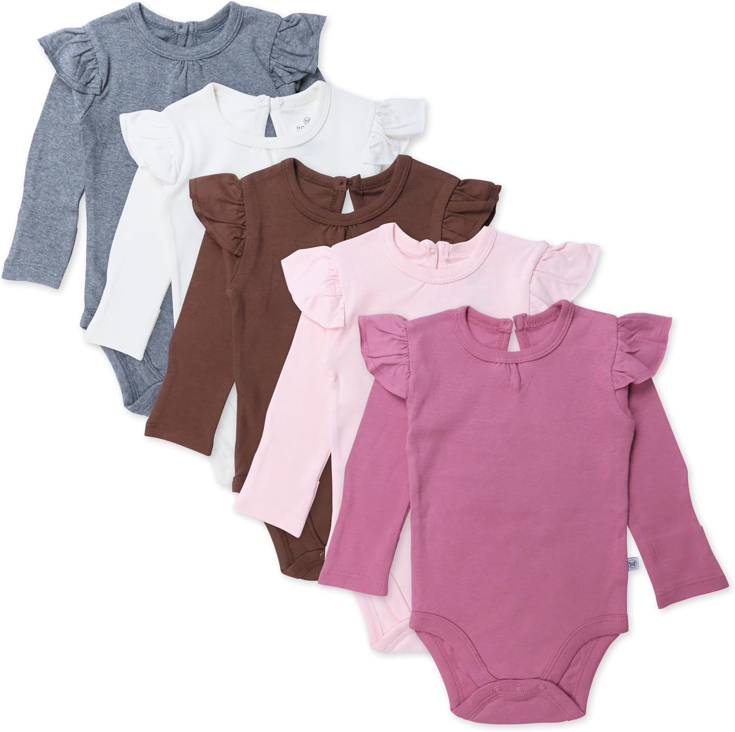 Organic Cotton Long Sleeve Ruffle Shoulder Bodysuits for Girls