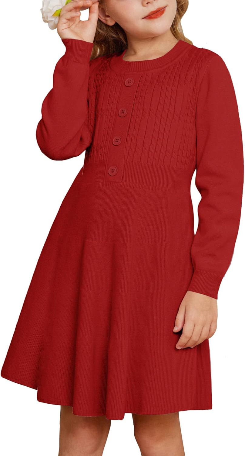 GRACE KARIN Girl Dress Long Sleeve Sweater Ruffle Button Front