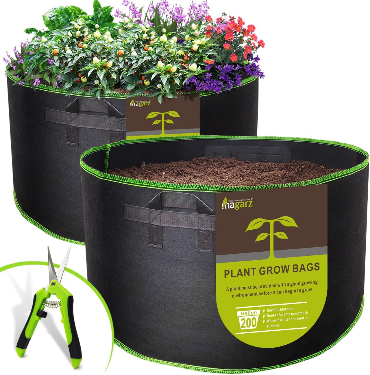 2-Pack 200 Gallon Fabric Flower Pots for Healthy Plant Growth