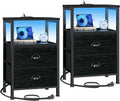Furologee Nightstands Set of 2 with LED Lights and Charging Station
