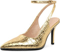Gold Slingback Heels for Women - 3.5in Ankle Strap Pointed Stilettos