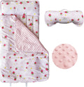 Toddler Nap Mat with Removable Pillow & Minky Blanket - Soft Travel