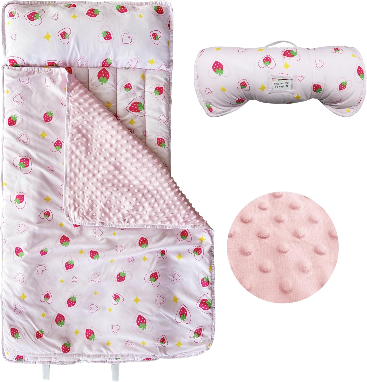 Toddler Nap Mat with Removable Pillow & Minky Blanket for Kids