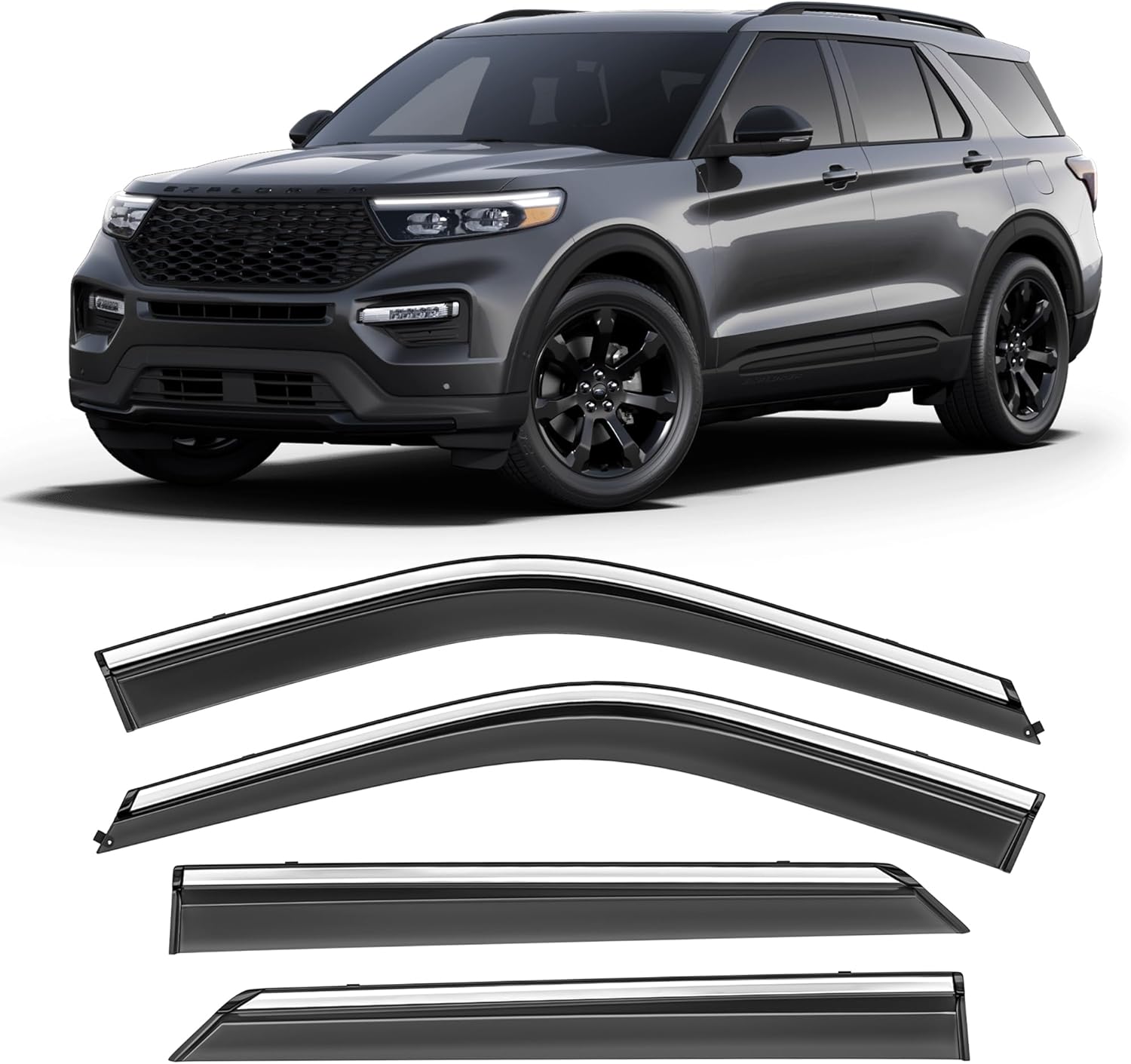 Shatterproof Taped-On Window Deflectors for Ford Explorer 2020-2025