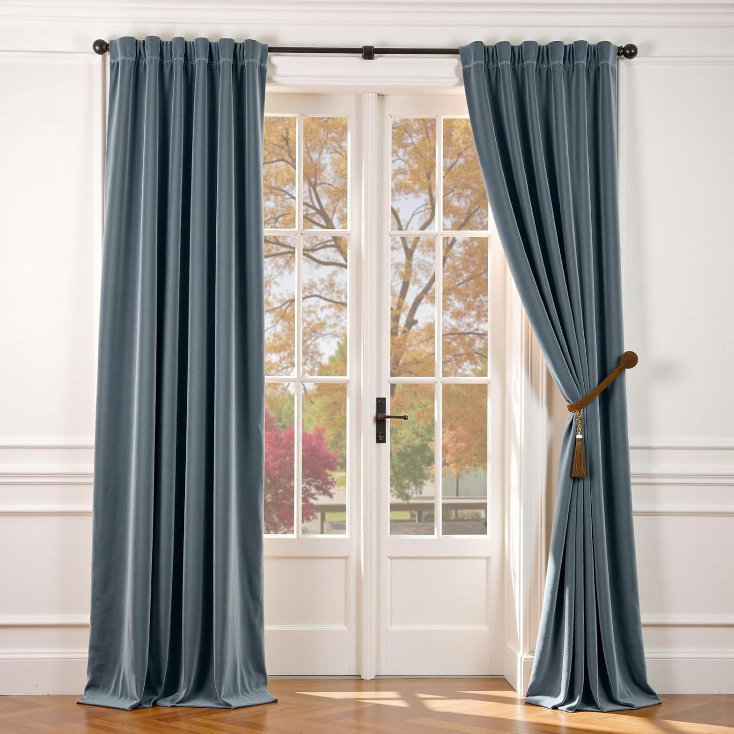 Lazzzy Velvet Curtains Blue Blackout Thermal Insulated Drapes