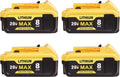 4-Pack 8000mAh Replacement for Dewalt 20V Max Batteries - Extended