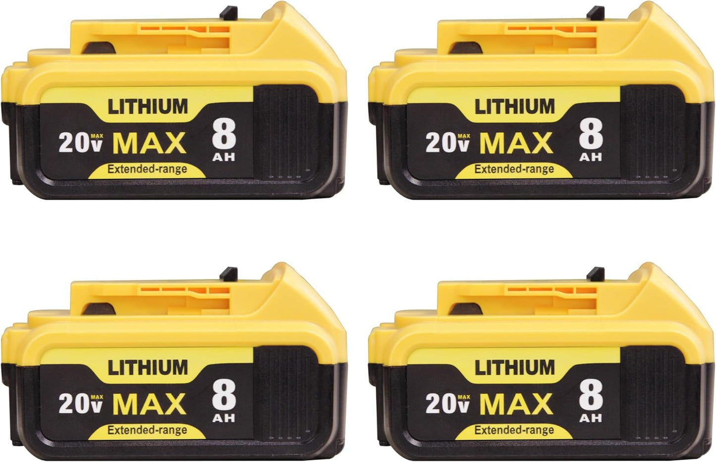 4-Pack 8000mAh Replacement Battery for Dewalt 20V Power Tools