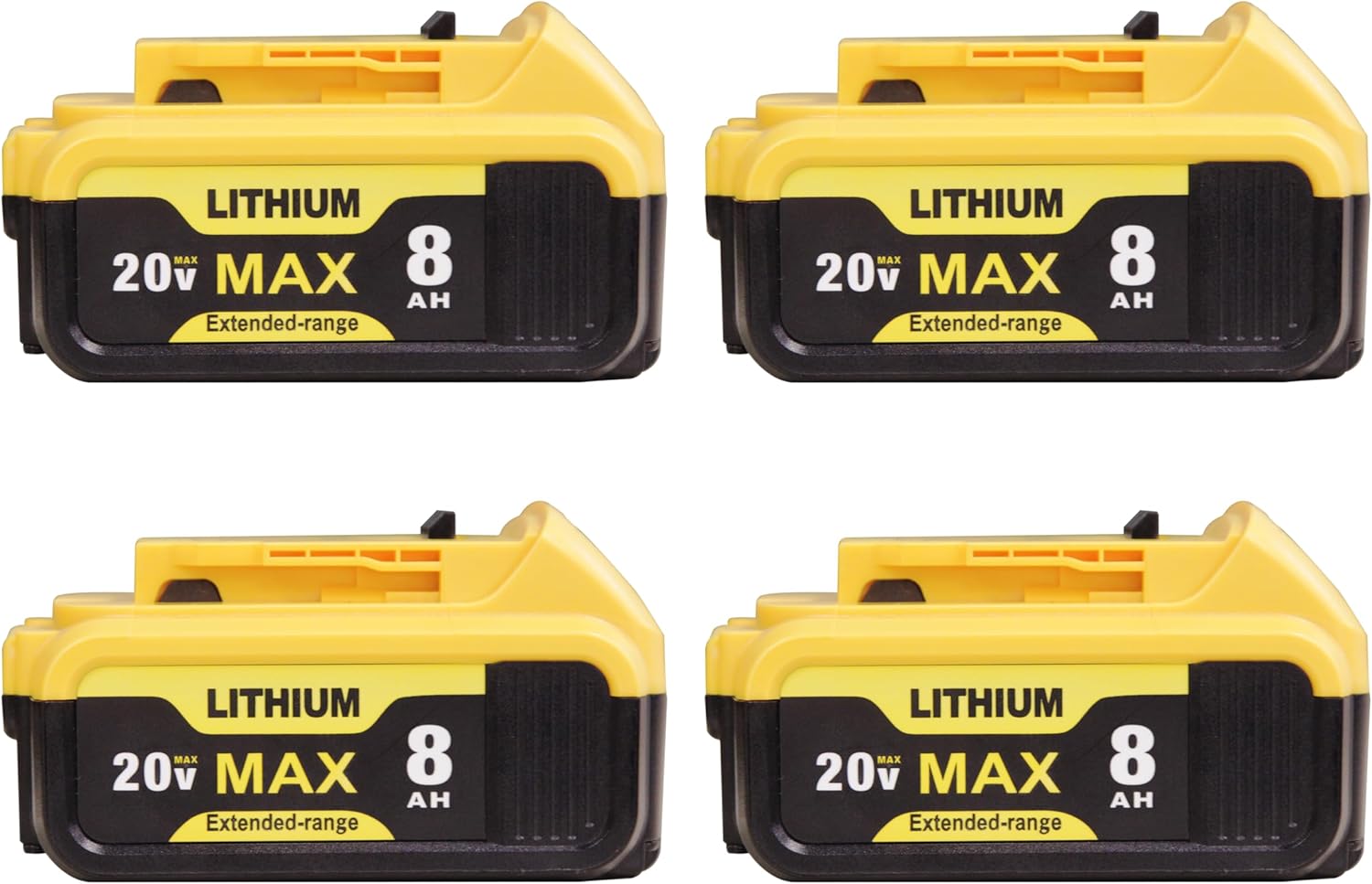 4-Pack 8000mAh Replacement Battery for Dewalt 20V Power Tools