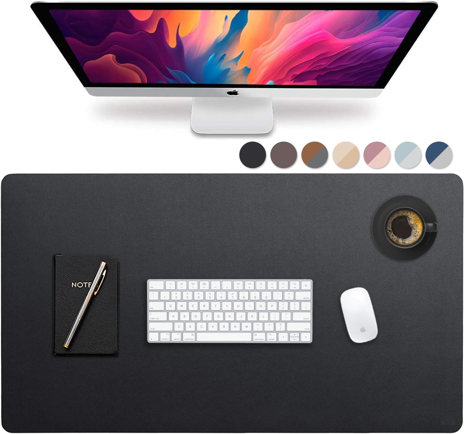 Vine Creations 36x20 Dual-Sided Black Leather Desk Pad - Premium Protection