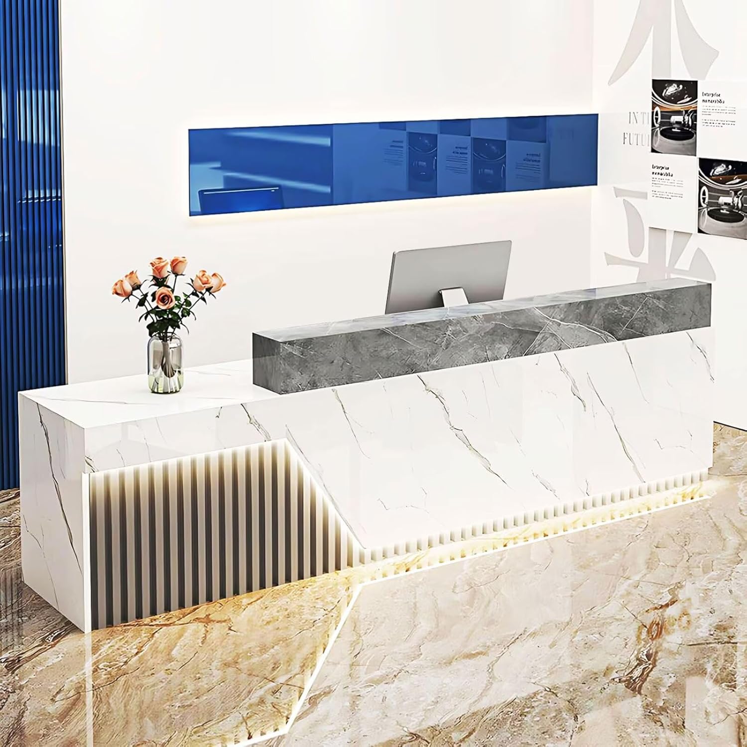Lockable Drawers | Stylish Reception Desk | White & Gray | 160cm