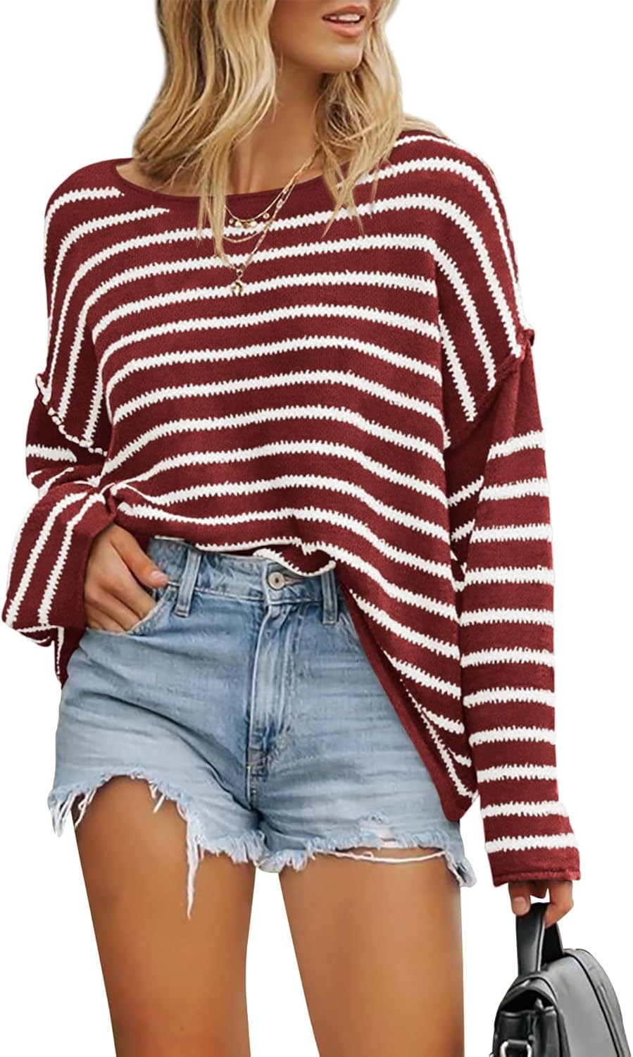 BTFBM Women's Striped Knit Sweaters for Spring and Fall Style