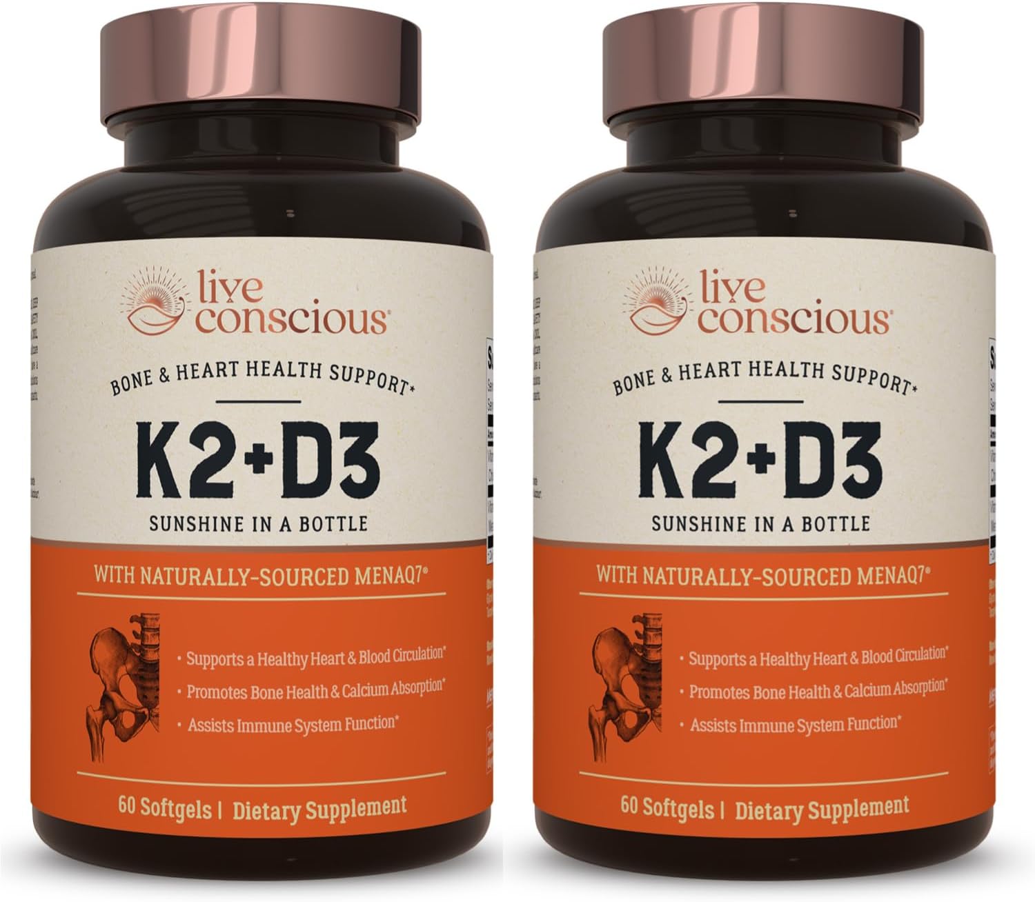 Live Conscious Vitamin K2 MK7 with D3 for Bone and Heart Health