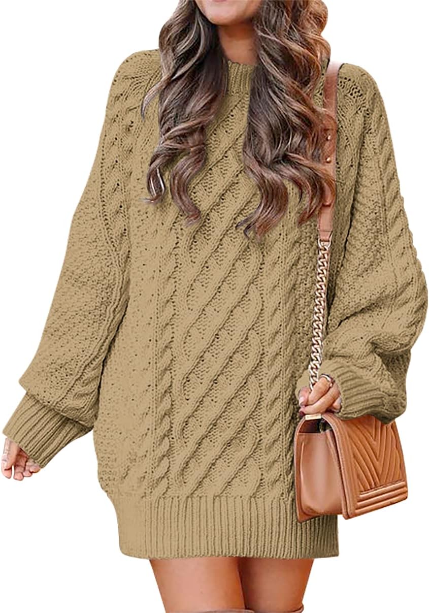 Oversized Cable Knit Sweater Dress for Women - Trendy Fall Style
