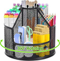 Pencil Holder Rotating Desk Organizer - Stable 360 Metal Pen Caddy