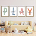 Kids Playroom Wall Art 11x16 in Set of 4 - Rustic Wood Framed Prints