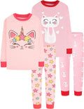 Girls Cotton 4-Piece Pajama Set - Soft 100% Cotton Sleepwear