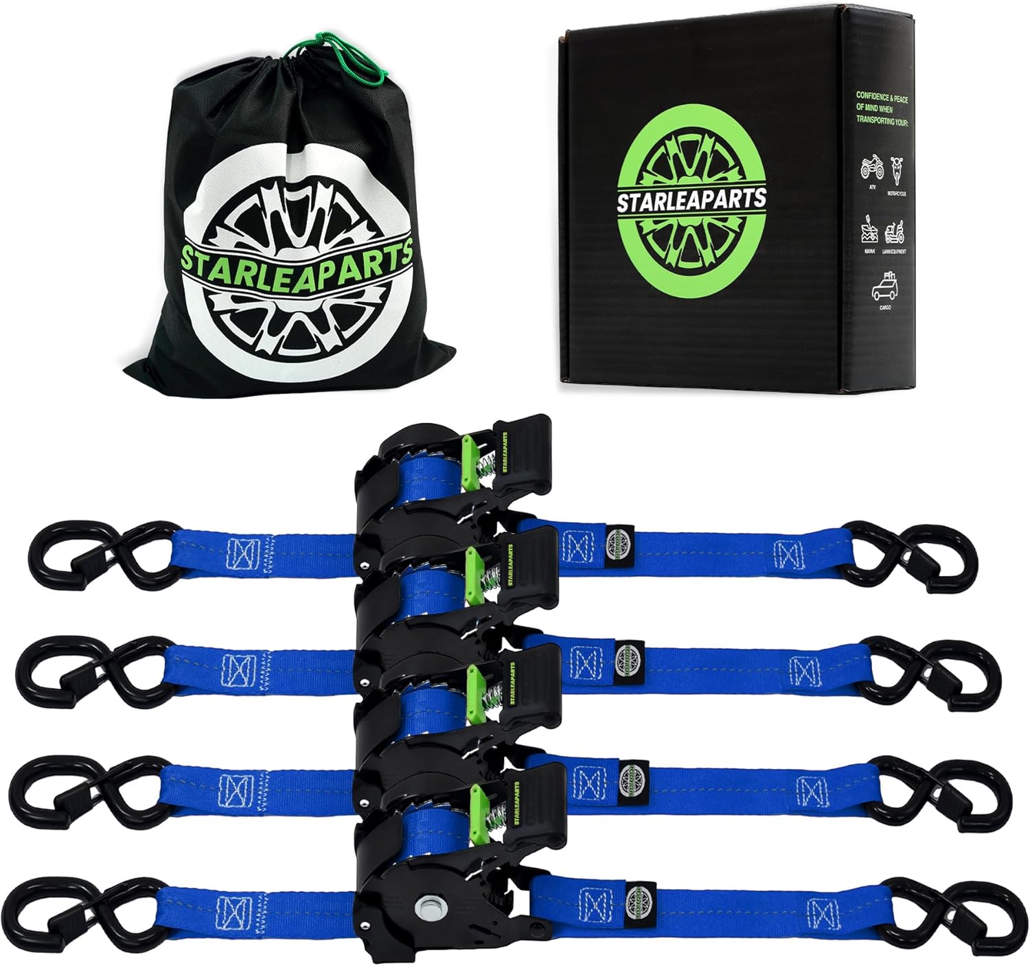 Retractable Ratchet Straps 1.0in x 12ft Heavy Duty 4PK