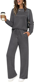 WIHOLL Women's 2 Piece Tracksuit Sets - Cozy Wide Leg Lounge Set