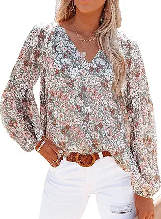 Dokotoo Women's Casual Boho Floral Print V Neck T Shirt