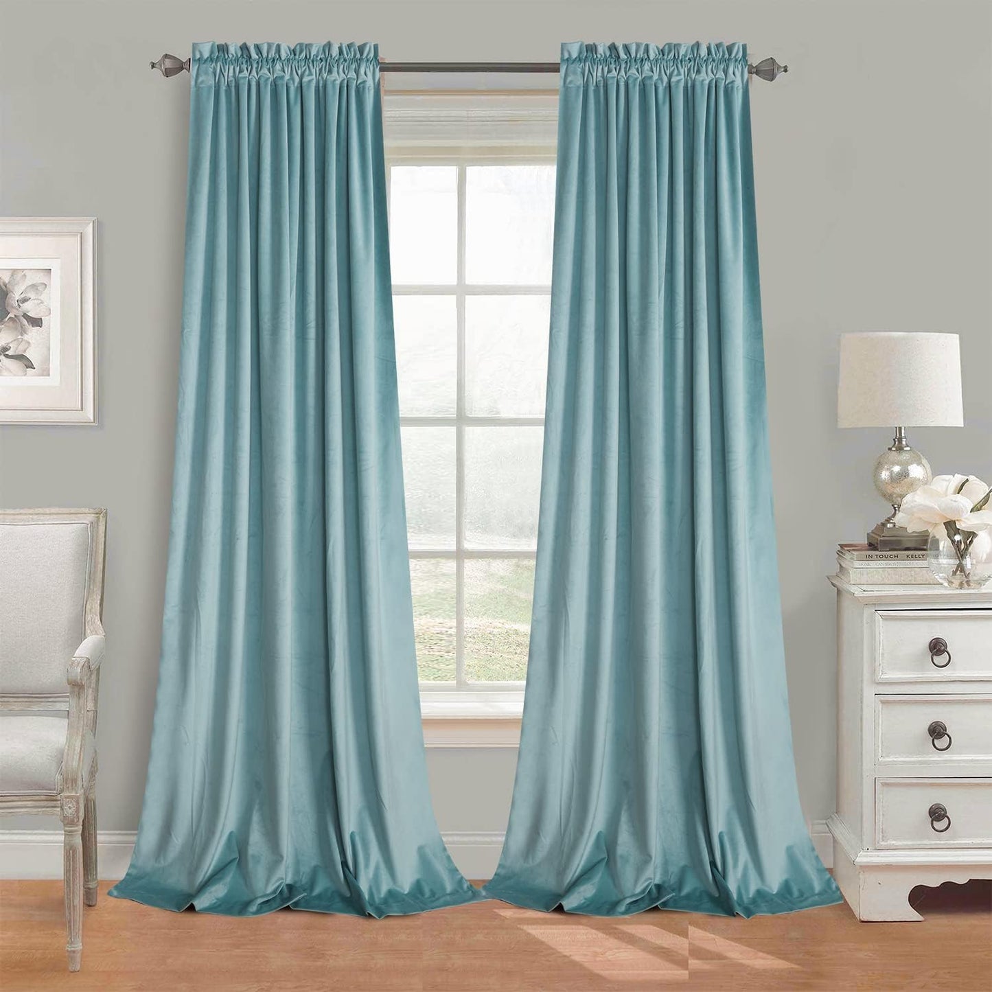 Roslynwood Eggshell Blue Velvet Curtains for Room Darkening