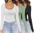 Womens 3 Pack Long Sleeve Scoop Neck Fitted Thermal Tops - Stretch