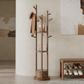 Walnut Solid Wood Rotary Coat Rack with 3 Shelves - Space Saving