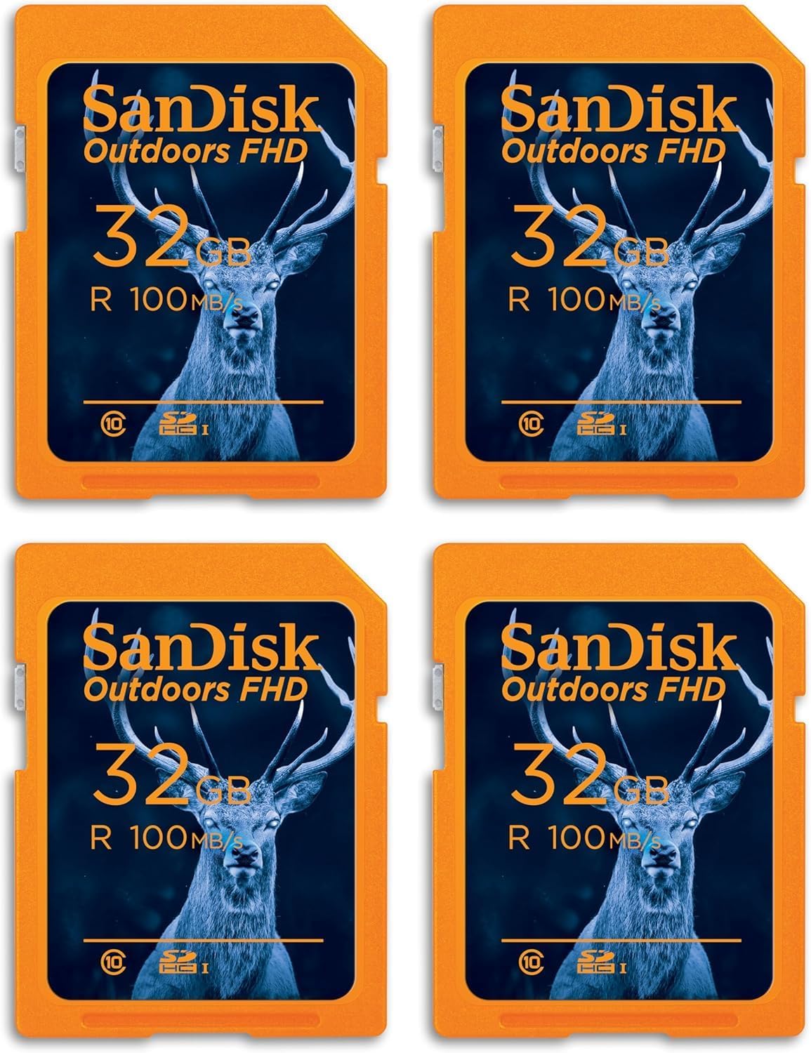 SanDisk 32GB 4-Pack Outdoors FHD SDHC UHS-I Memory Cards