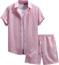 GORGLITTER Men's 2 Piece Waffle Knit Button Down Shirt and Shorts