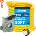 Kohree 50 Amp Generator Cord and Inlet Box Kit - Heavy Duty 50 ft