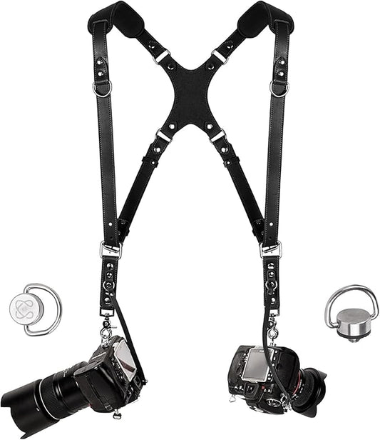 Dual Shoulder Leather Camera Harness for 2 Cameras - C Coiro