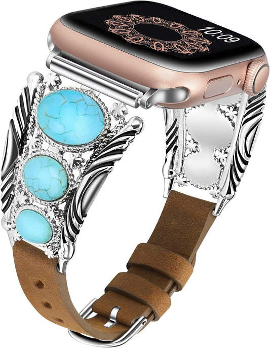 Boho Turquoise Leather Band for Apple Watch