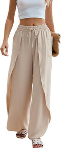 Womens Wide Leg Summer Pants Flowy Side Split Palazzo - Flattering Fit