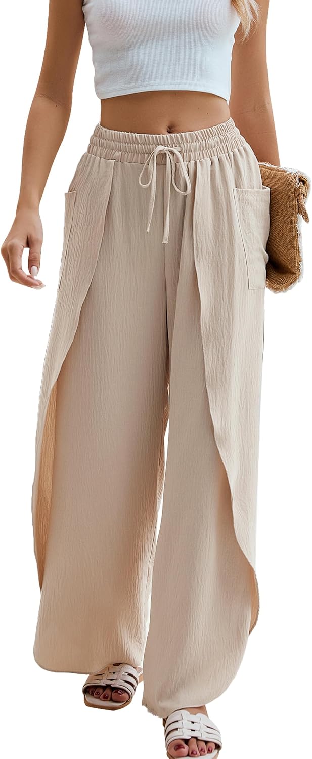 BMJL Womens Wide Leg Summer Pants Flowy Side Split Palazzo