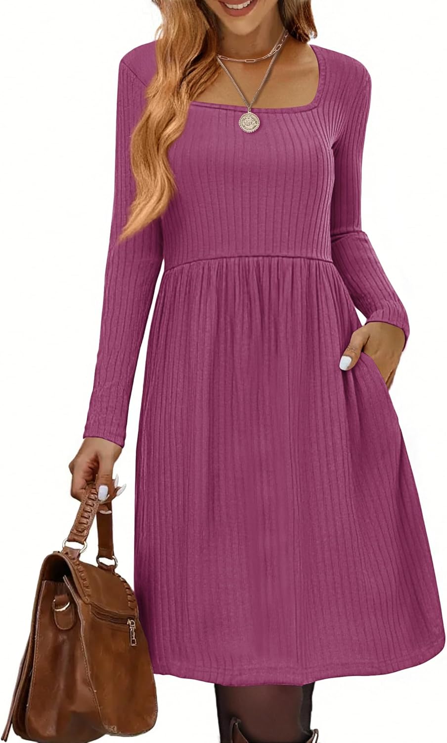 Zeagoo Womens Casual Sweater Dress with Pockets for Fall