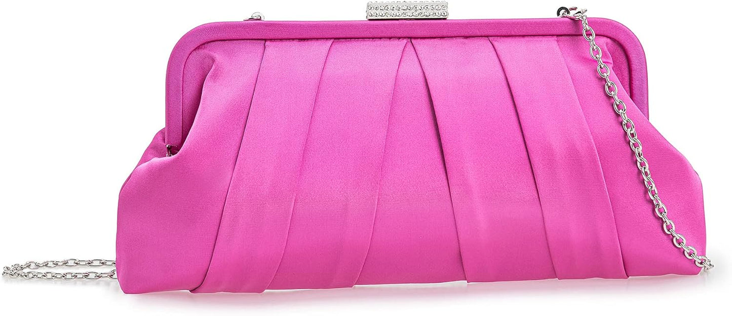 Classic Pleated Satin Clutch Bag for Weddings and Events